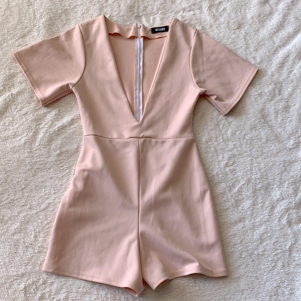 MissGuided Low Plunge Baby Pink Romper